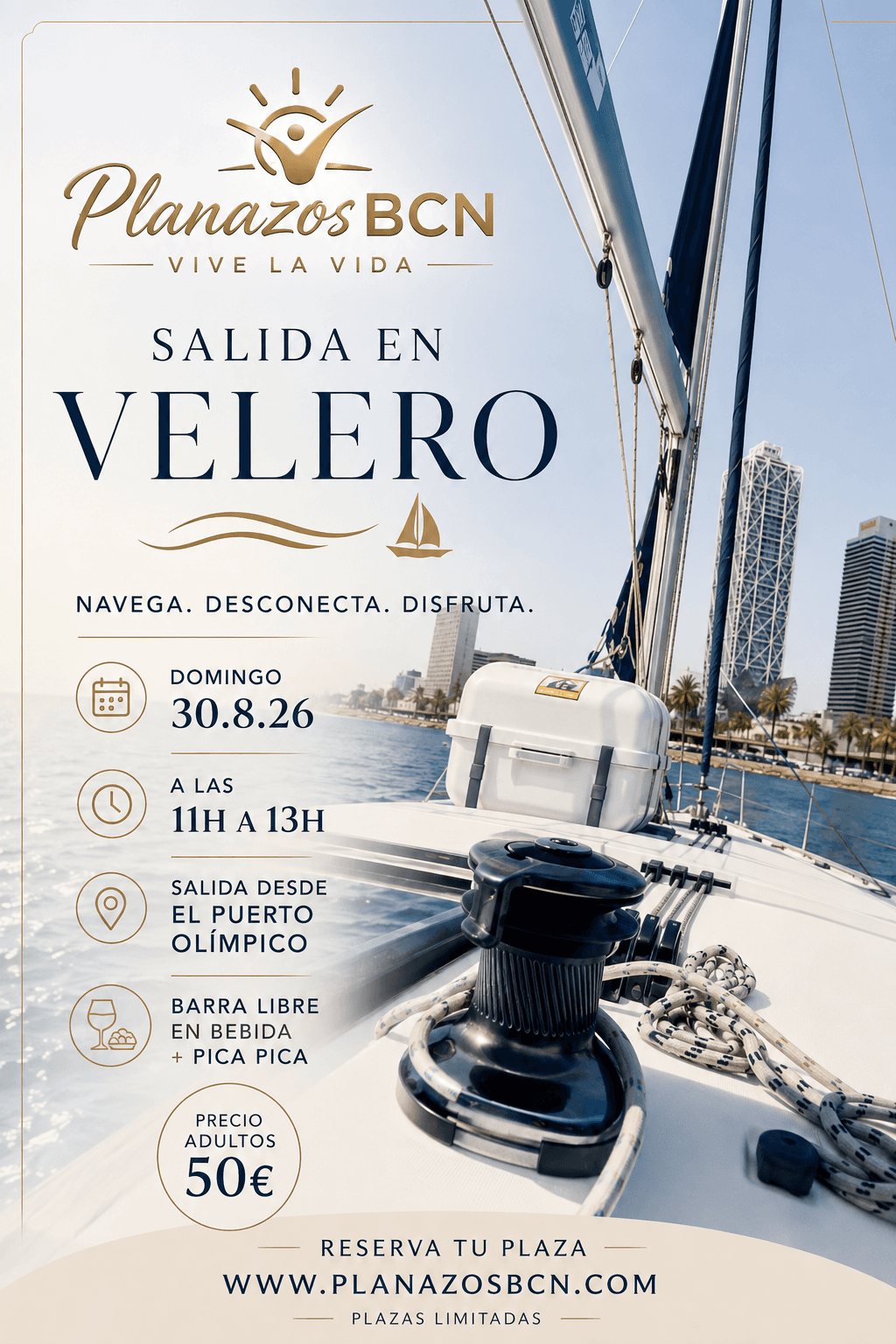 Salida velero bebida sin límite+ pica-pica+ bañito